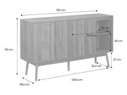 Aparador escandinavo efecto madera con 2 puertas, 150cm madera oscura