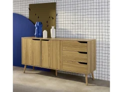 Aparador estilo escandinavo con 2 puertas, 160cm efecto fresno