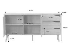 Aparador estilo escandinavo con 2 puertas, 160cm nogal