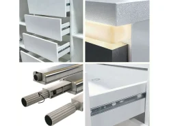 Aparador Faro V1 – Mueble con 2 Puertas y 4 Cajones, Armario con Tira de Luz LED, blanco mate / negro de alto brillo (138,5 x 75,5 x 35)