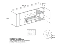 Aparador Faro V2 – Mueble con 2 Puertas y 4 Cajones, Armario con Tira de Luz LED, Roble Evoke / antracita mate (166,5 x 75,5 x 35)