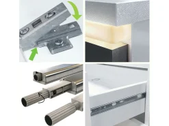 Aparador Faro V2 – Mueble con 2 Puertas y 4 Cajones, Armario con Tira de Luz LED, blanco mate / Roble Evoke (166,5 x 75,5 x 35)