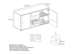 Aparador Faro V1 – Mueble con 2 Puertas y 4 Cajones, Armario con Tira de Luz LED, antracita mate / burdeos de alto brillo (138,5 x 75,5 x 35)