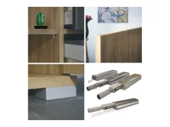 Aparador Faro V2 – Mueble con 2 Puertas y 4 Cajones, Armario con Tira de Luz LED, Roble Evoke / gris arena de alto brillo (166,5 x 75,5 x 35)