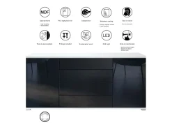 Aparador Faro V2 – Mueble con 2 Puertas y 4 Cajones, Armario con Tira de Luz LED, blanco mate / hormigón oxidado (166,5 x 75,5 x 35)