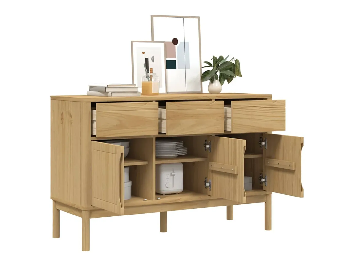 Aparador FLORO madera maciza de pino marrón cera 114x43x74 cm