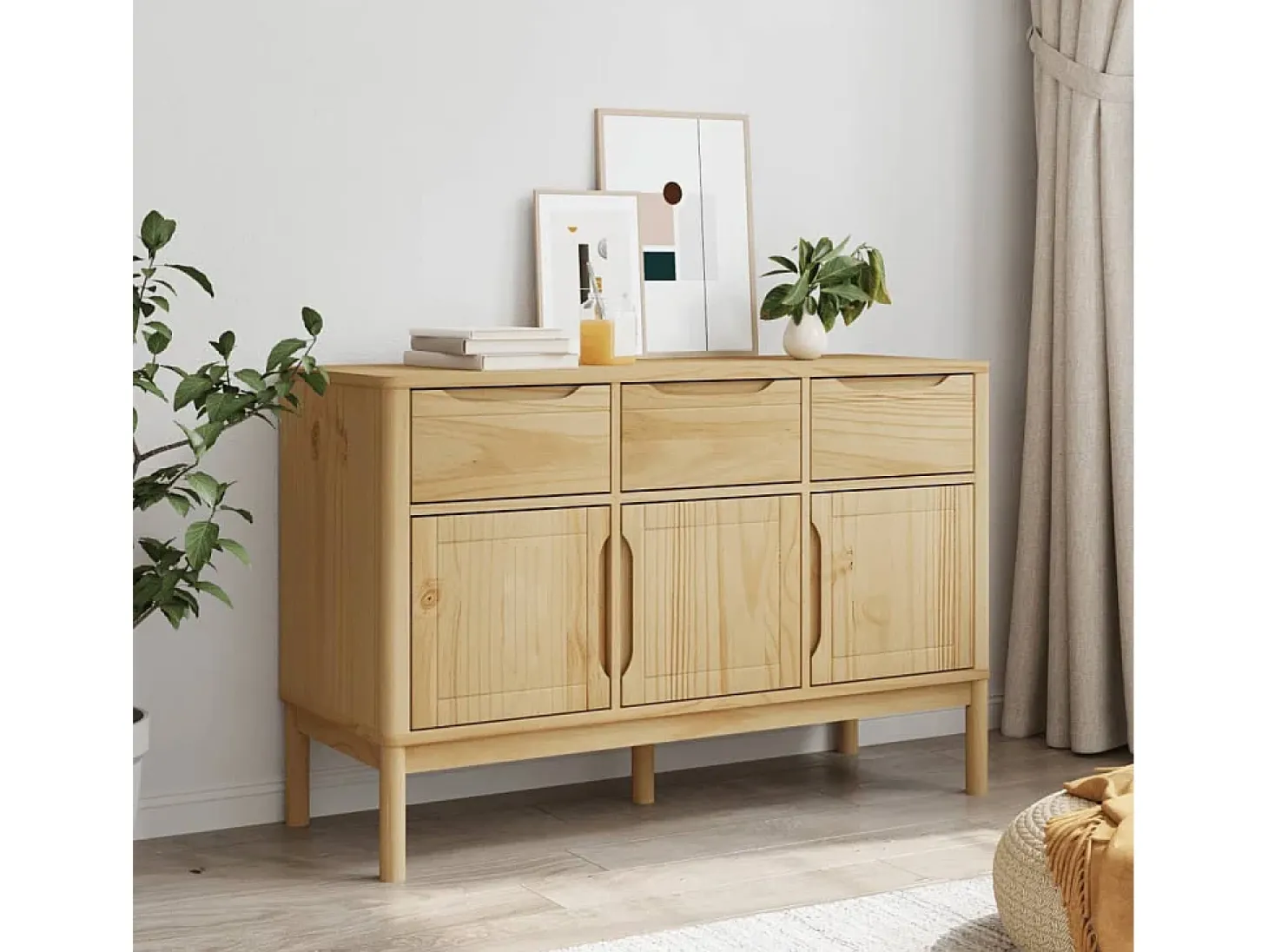 Aparador FLORO madera maciza de pino marrón cera 114x43x74 cm
