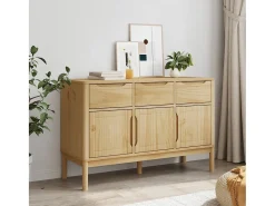 Aparador FLORO madera maciza de pino marrón cera 114x43x74 cm ES876285