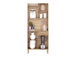 Aparador Gabi 4 puertas 1 cajón melamina blanco y madera claro 175x74x36 cm