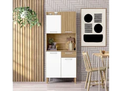 Aparador Gabi 4 puertas 1 cajón melamina blanco y madera claro 175x74x36 cm