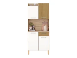 Aparador Gabi 4 puertas 1 cajón melamina blanco y madera claro 175x74x36 cm
