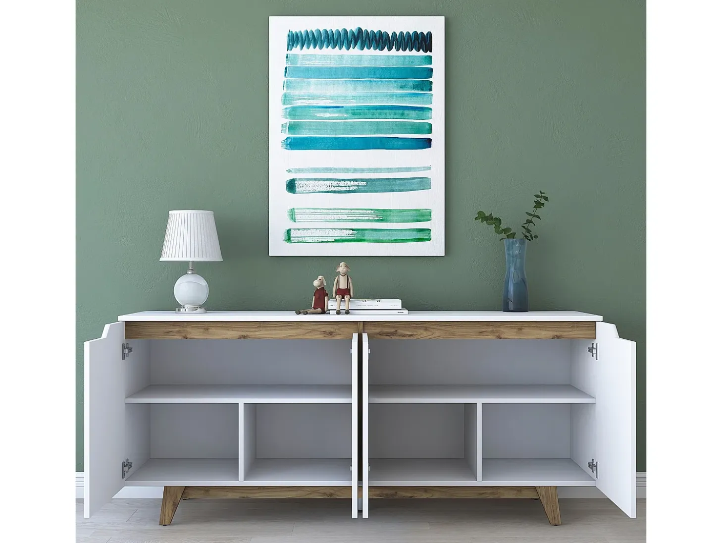 Aparador GD102 1874 color nogal blanco 180x45x78.6 cm