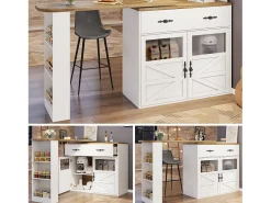 Aparador giratorio con 1 cajón, 2 puertas y estantes, blanco - para comedor y salón