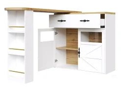 Aparador giratorio con 1 cajón, 2 puertas y estantes, blanco - para comedor y salón