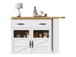 Aparador giratorio con 1 cajón, 2 puertas y estantes, blanco - para comedor y salón