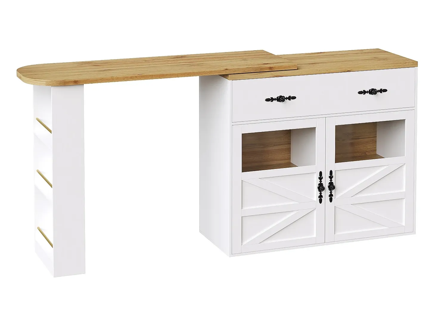 Aparador giratorio con 1 cajón, 2 puertas y estantes, blanco - para comedor y salón