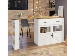 Aparador giratorio con 1 cajón, 2 puertas y estantes, blanco - para comedor y salón