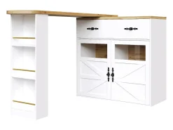 Aparador giratorio con 1 cajón, 2 puertas y estantes, blanco - para comedor y salón