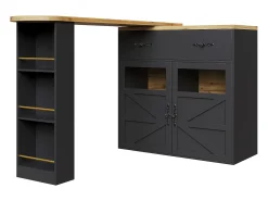Aparador giratorio con 1 cajón, 2 puertas y estantes, negro - para comedor y salón