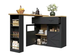 Aparador giratorio con 1 cajón, 2 puertas y estantes, negro - para comedor y salón