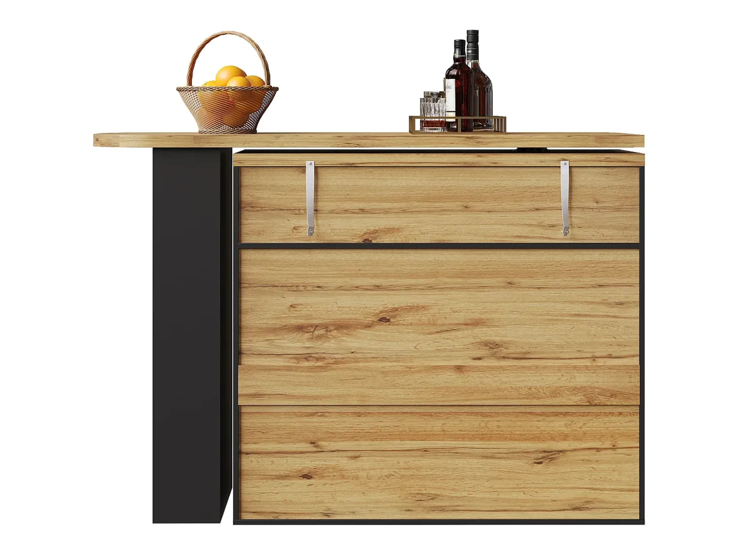Aparador giratorio con 1 cajón, 2 puertas y estantes, negro - para comedor y salón