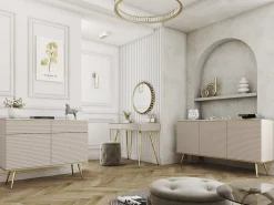 Aparador glamuroso beige con patas doradas, 160 x 85 x 39