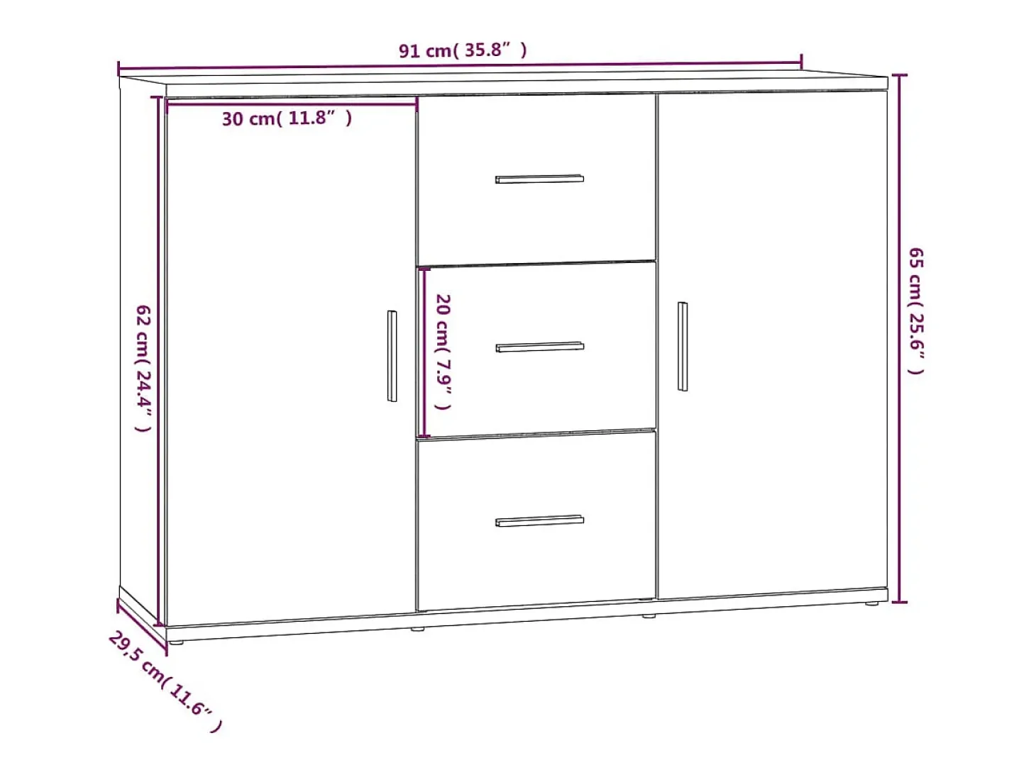 Aparador Gris Hormigón 91x29,5x65 cm Madera de Ingeniería