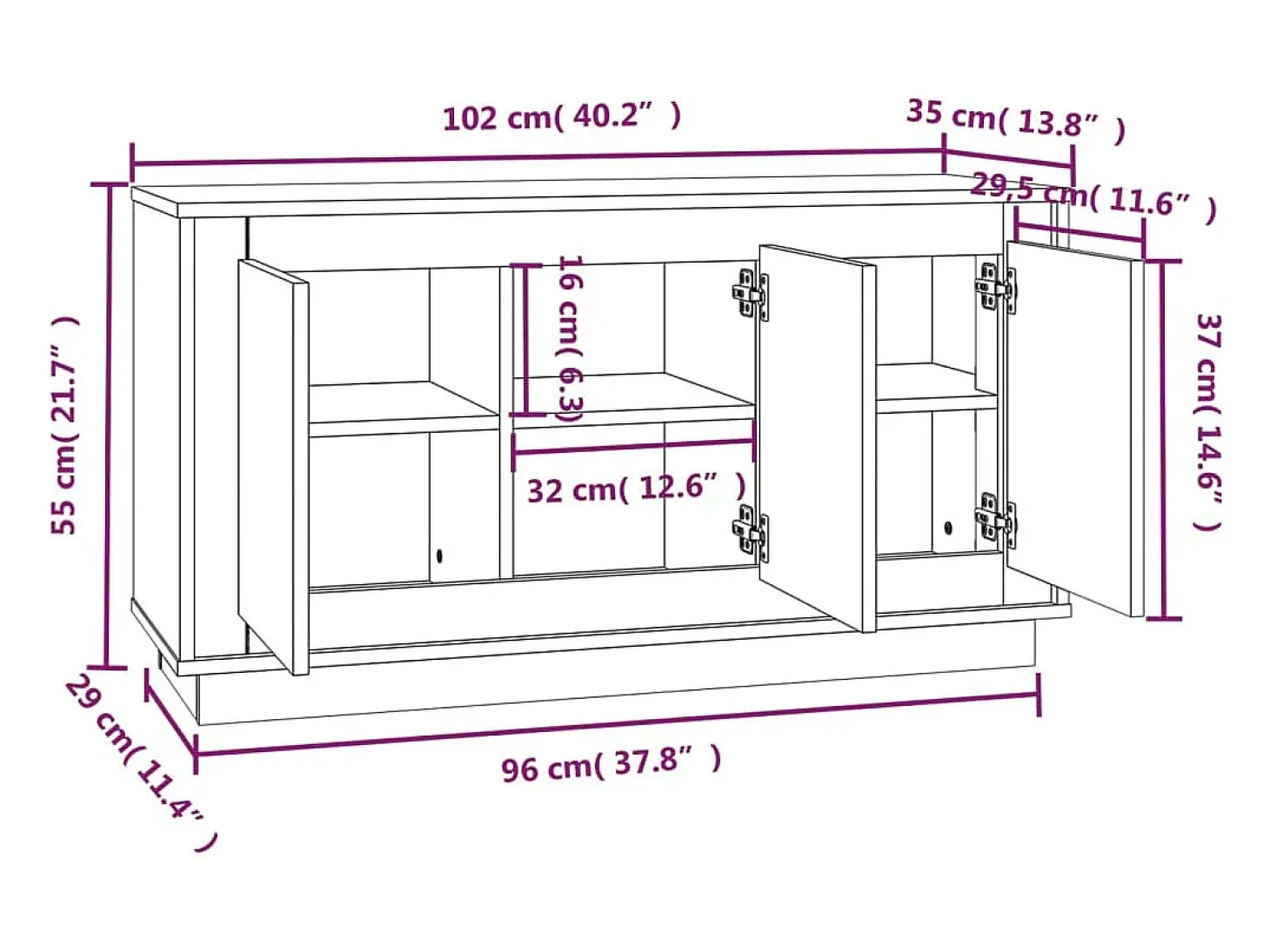 Aparador gris hormigón 102x35x55 cm madera de ingeniería