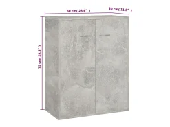 Aparador Gris Hormigón 60x30x75 cm Madera de Ingeniería