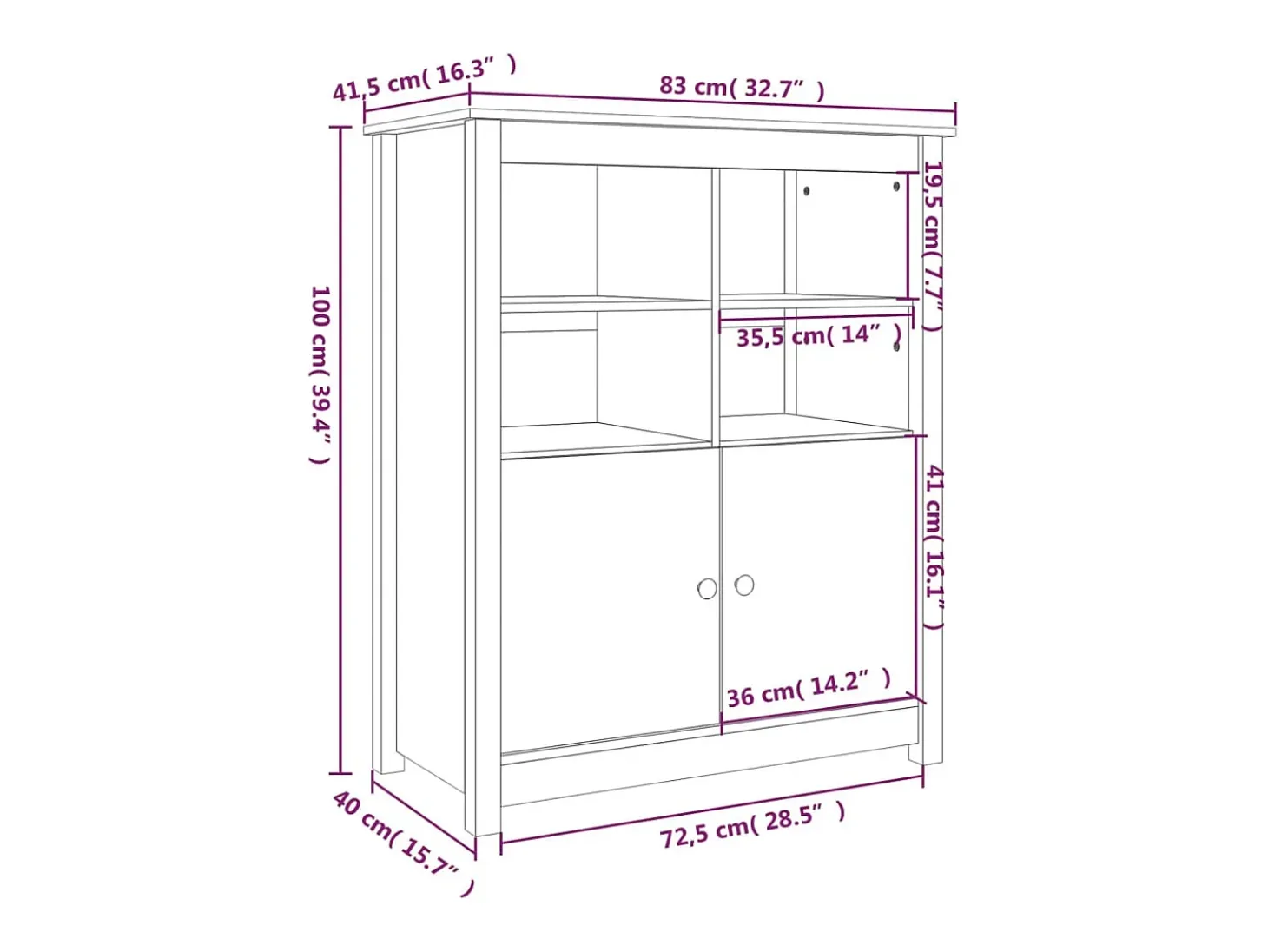 Aparador Gris 83x41,5x100 cm Madera Maciza de Pino