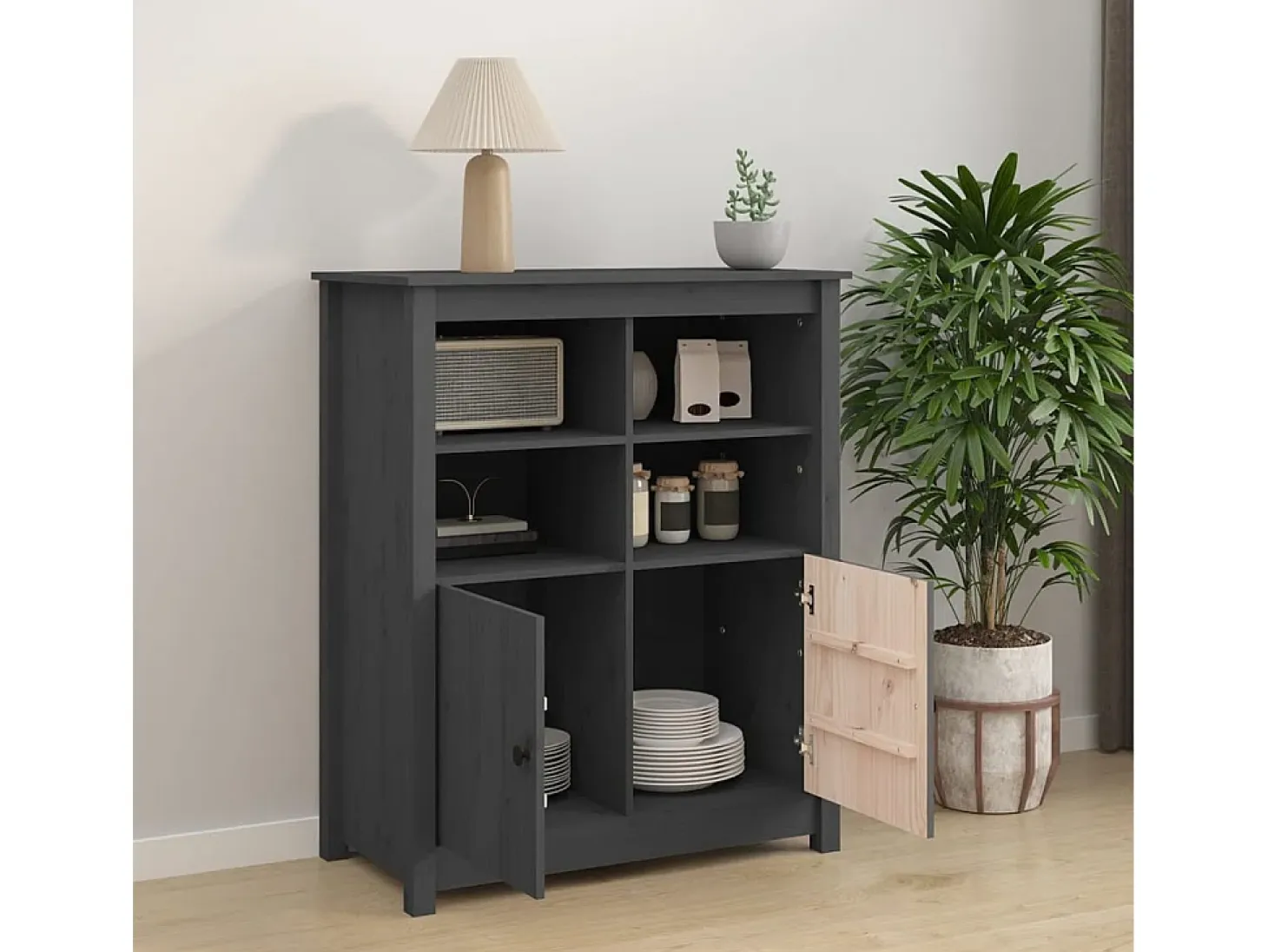 Aparador Gris 83x41,5x100 cm Madera Maciza de Pino