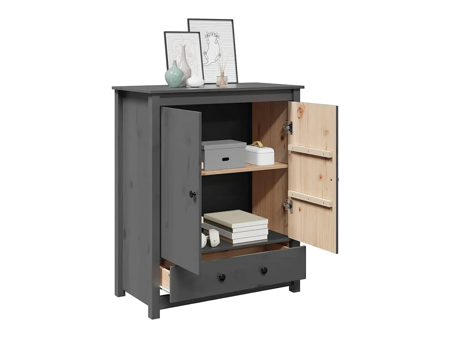Aparador Gris 83x41,5x100 cm Madera Maciza de Pino
