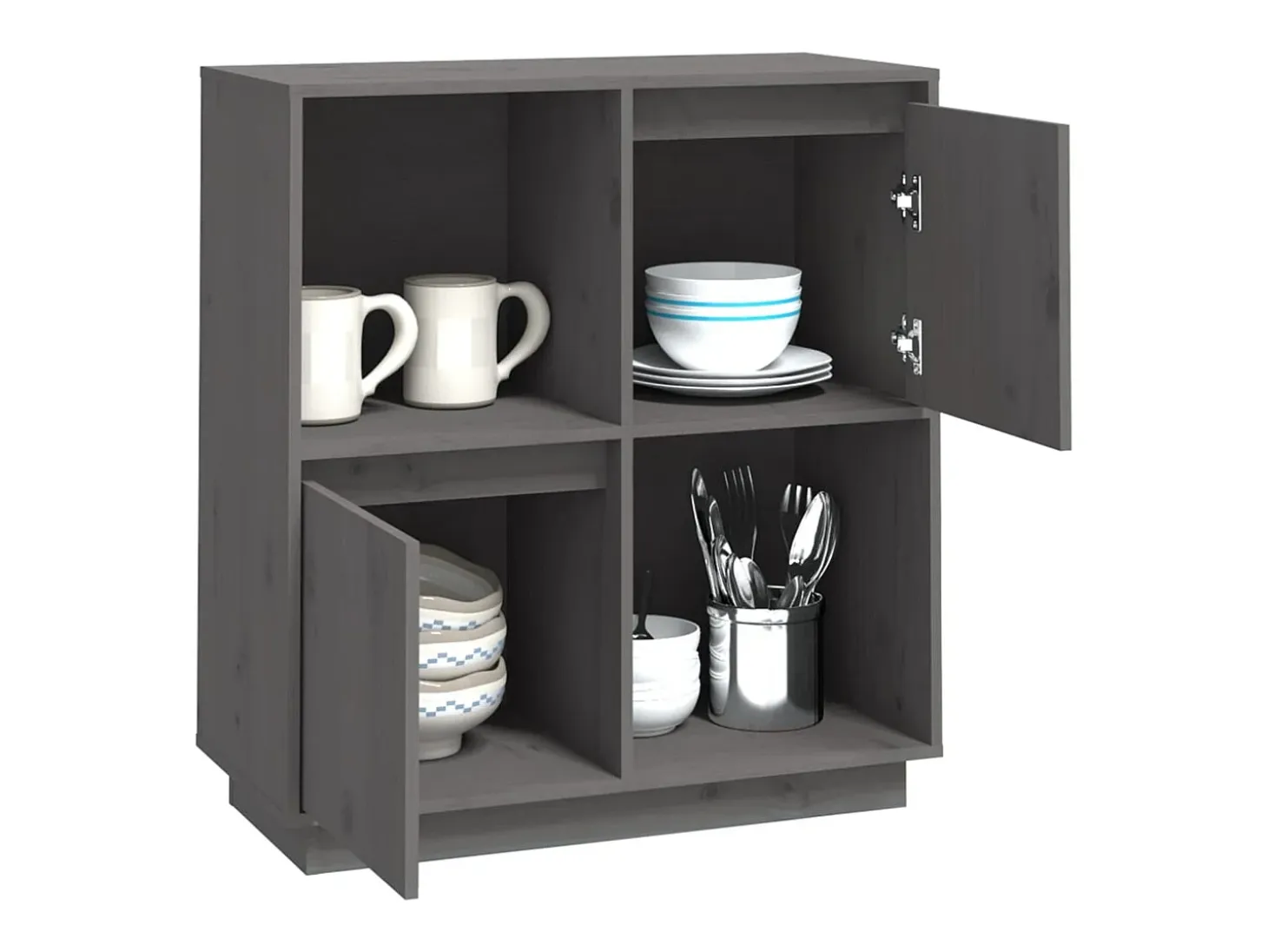 Aparador Gris 74x35x80 cm Madera Maciza de Pino