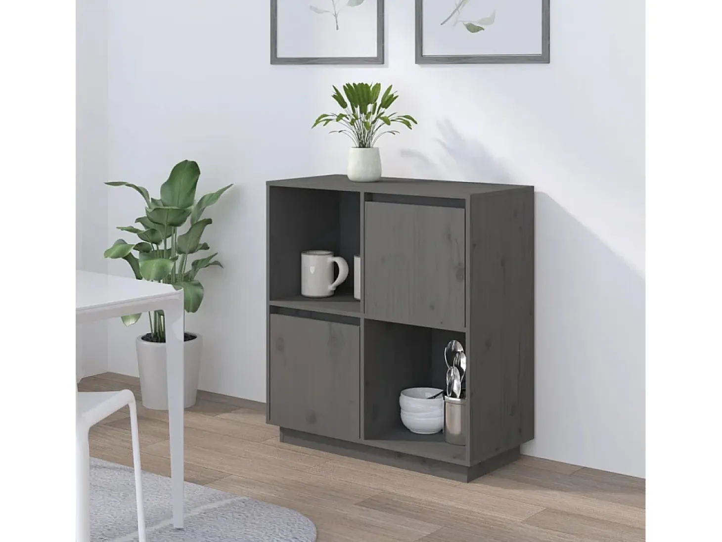 Aparador Gris 74x35x80 cm Madera Maciza de Pino