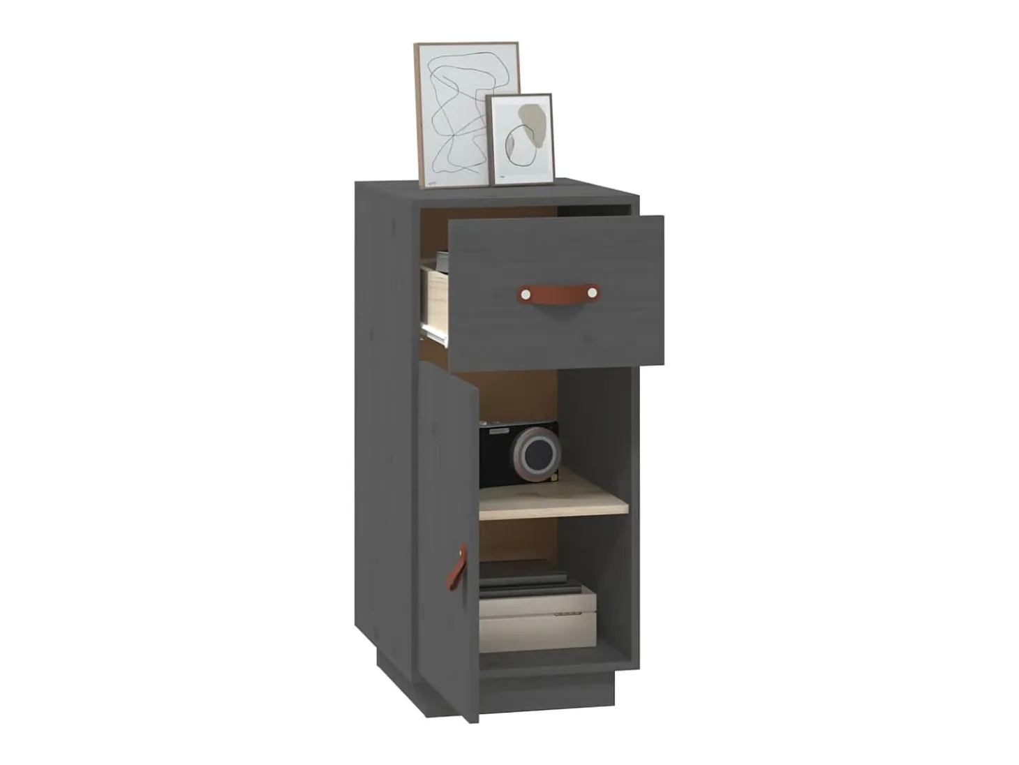 Aparador Gris 34x40x75 cm Madera Maciza de Pino