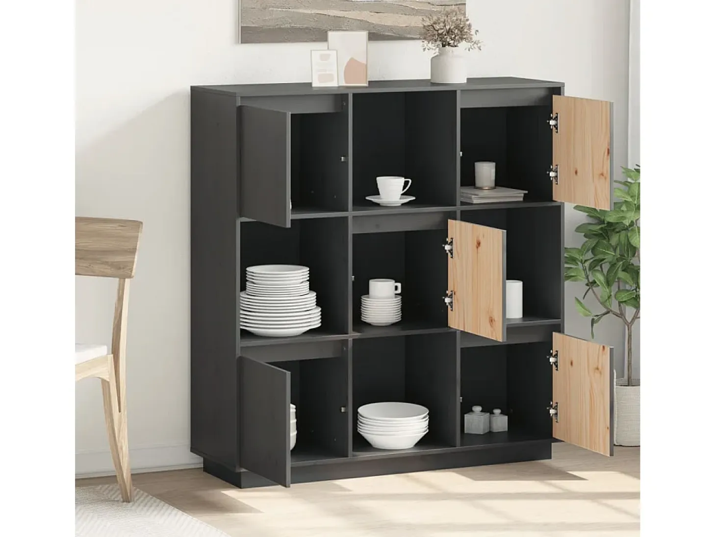 Aparador gris 110,5x35x117 cm Madera maciza de pino