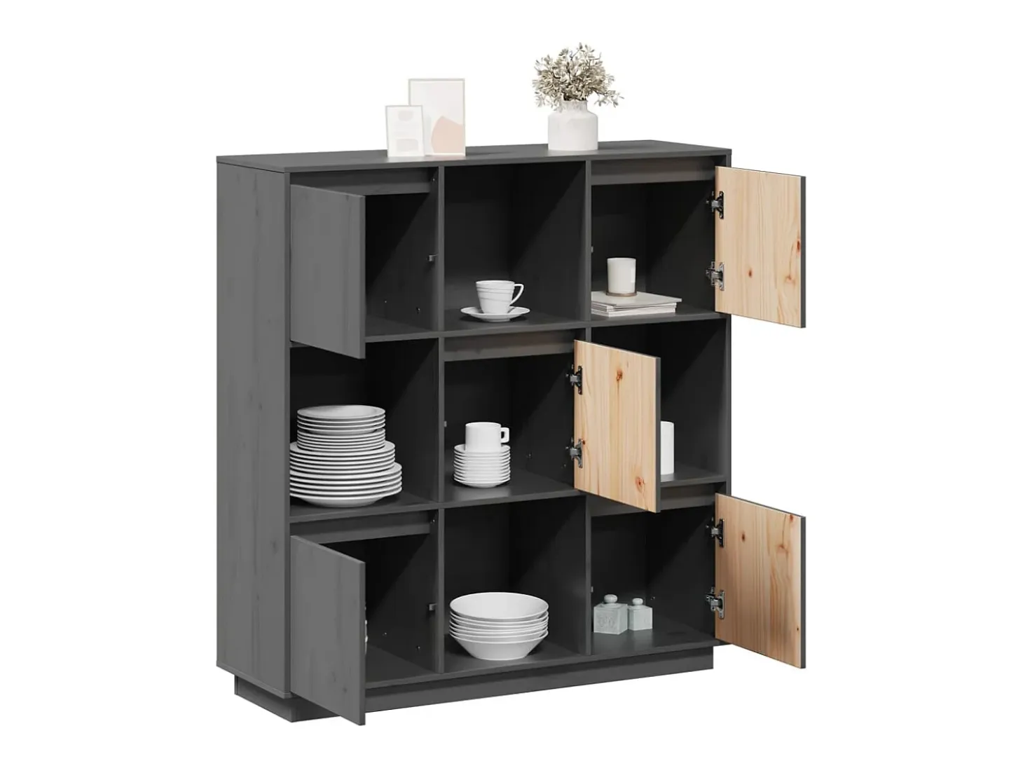 Aparador gris 110,5x35x117 cm Madera maciza de pino