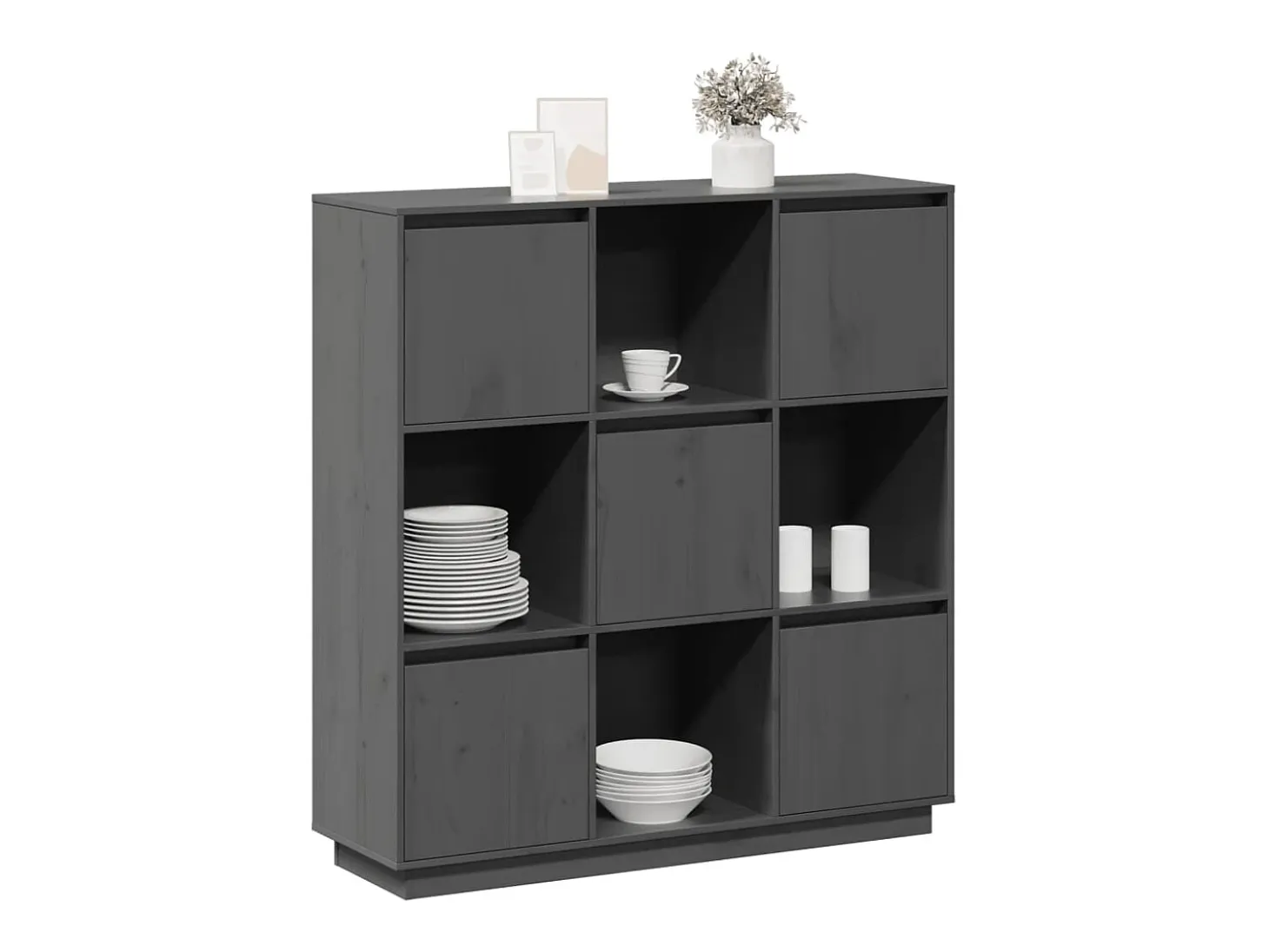 Aparador gris 110,5x35x117 cm Madera maciza de pino
