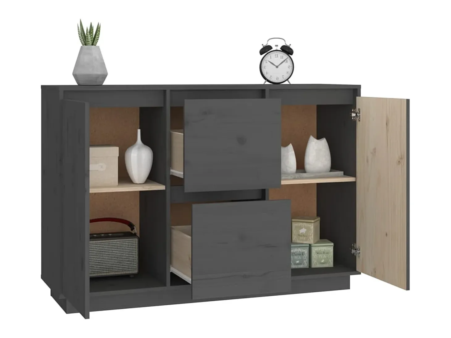 Aparador Gris 111x34x75 cm Madera Maciza de Pino