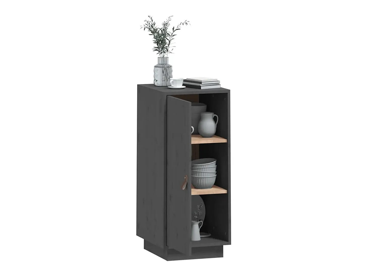Aparador Gris 34x40x75 cm Madera Maciza de Pino