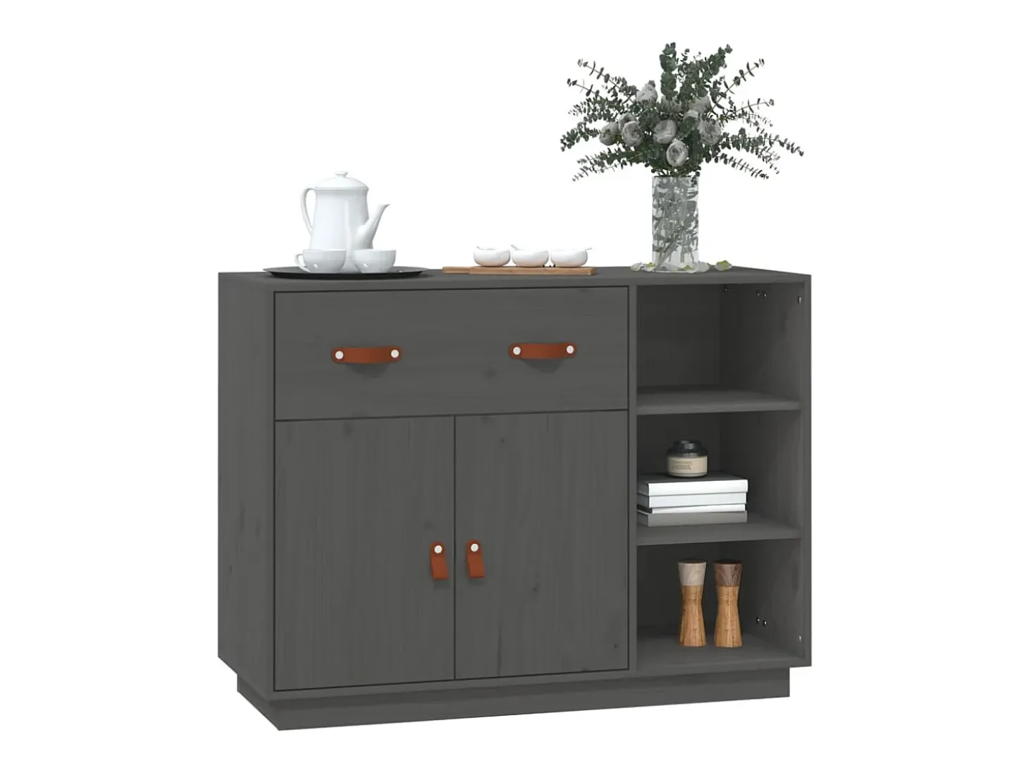 Aparador Gris 98,5x40x75 cm Madera Maciza de Pino