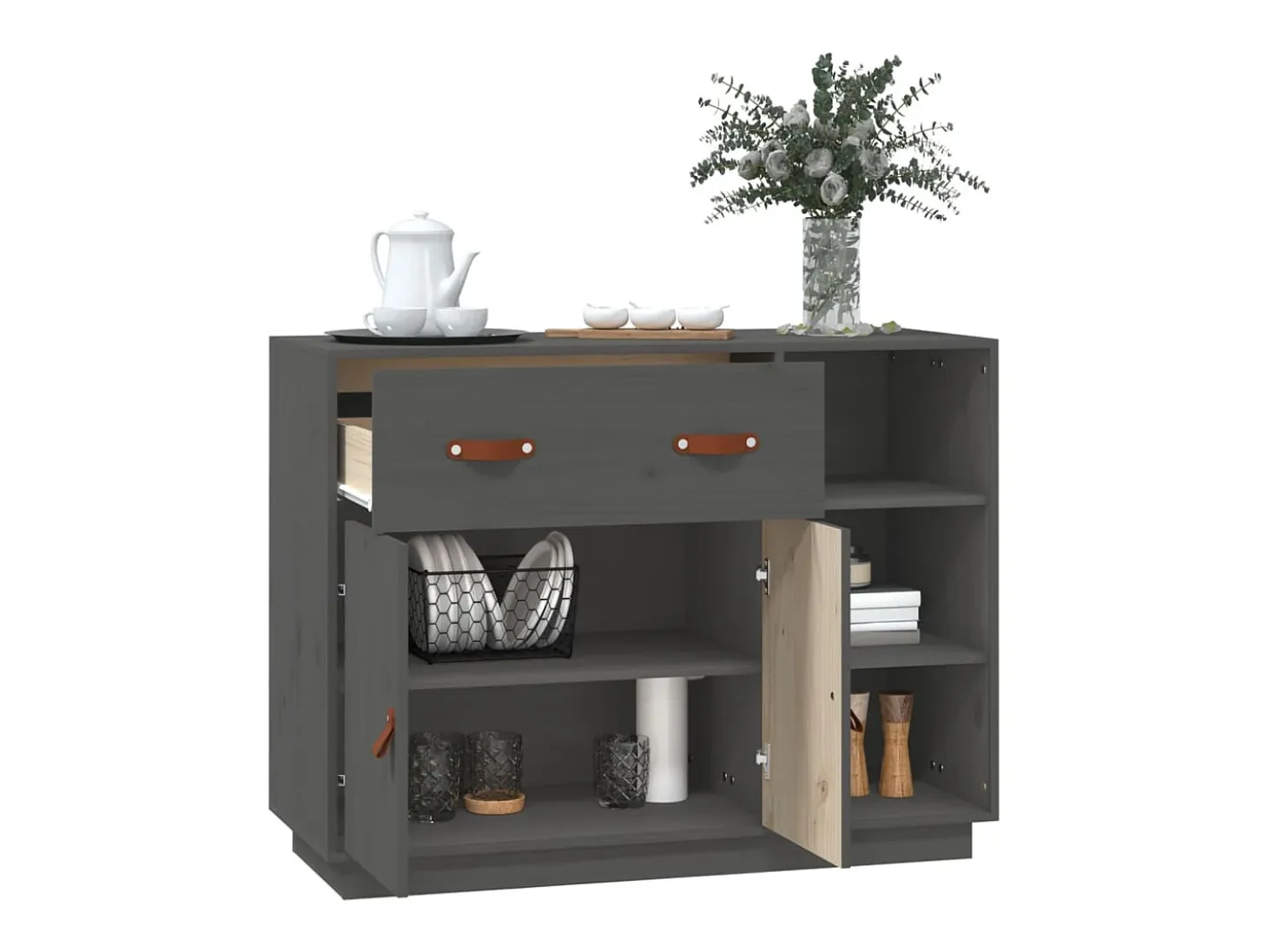 Aparador Gris 98,5x40x75 cm Madera Maciza de Pino
