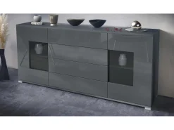 Aparador Grömitz V2 – Mueble con 2 Puertas Grandes y 4 Cajones, antracita mate/gris de alto brillo (166,5 x 75,5 x 35)