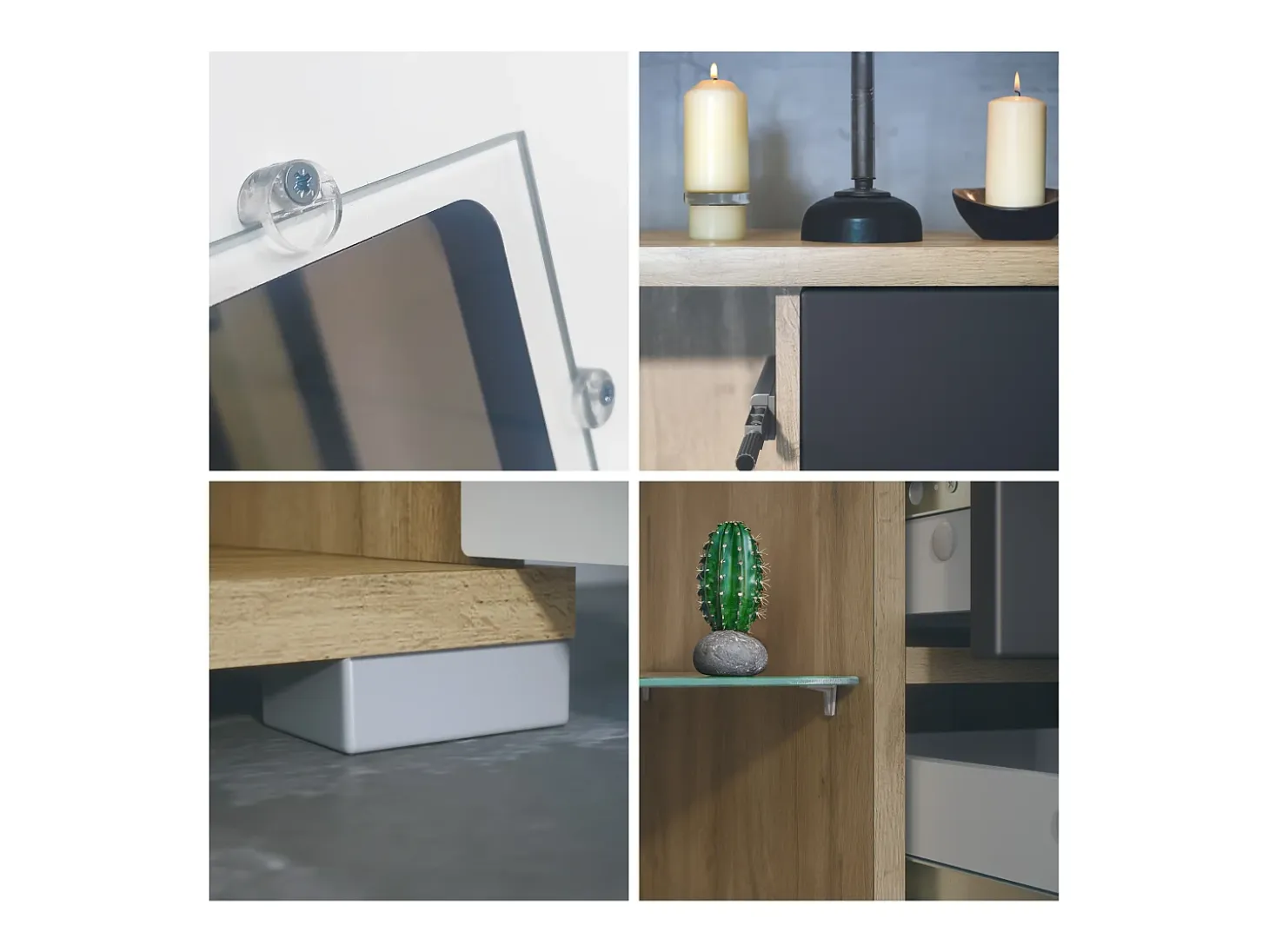 Aparador Grömitz V1 – Mueble con 2 Puertas Grandes y 4 Cajones, Roble Evoke/negro mate (138,5 x 75,5 x 35)