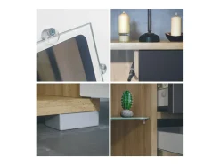 Aparador Grömitz V2 – Mueble con 2 Puertas Grandes y 4 Cajones, Roble Evoke/blanco de alto brillo (166,5 x 75,5 x 35)