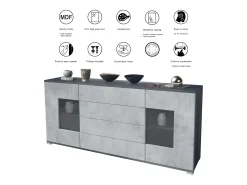 Aparador Grömitz V2 – Mueble con 2 Puertas Grandes y 4 Cajones, antracita mate/negro de alto brillo (166,5 x 75,5 x 35)