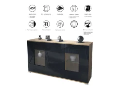 Aparador Grömitz V1 – Mueble con 2 Puertas Grandes y 4 Cajones, Roble Evoke/mezclilla mate (138,5 x 75,5 x 35)