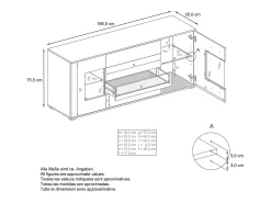Aparador Grömitz V2 – Mueble con 2 Puertas Grandes y 4 Cajones, Roble Evoke/gris arena de alto brillo (166,5 x 75,5 x 35)