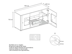 Aparador Grömitz V1 – Mueble con 2 Puertas Grandes y 4 Cajones, antracita mate/crema de alto brillo (138,5 x 75,5 x 35)