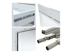 Aparador Grömitz V2 – Mueble con 2 Puertas Grandes y 4 Cajones, blanco mate/mezclilla mate (166,5 x 75,5 x 35)